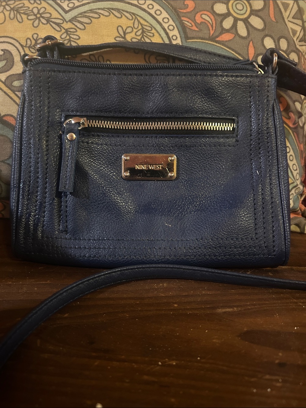 Nine West Navy Crossbody with Gold Hardware